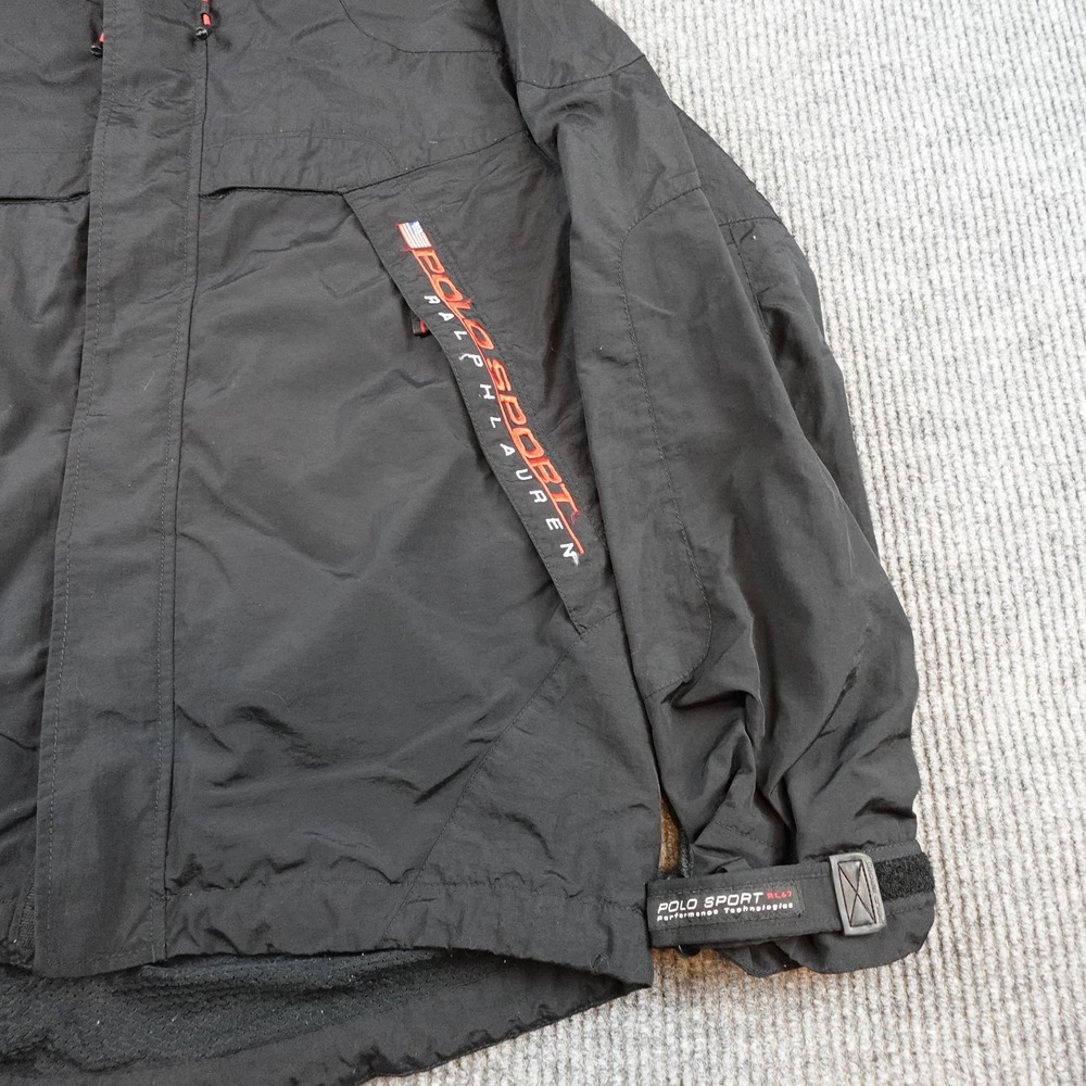 Vintage Polo Sport Ralph Lauren Jacket Mens Medium Black Hooded Windbreaker - Picture 2 of 9